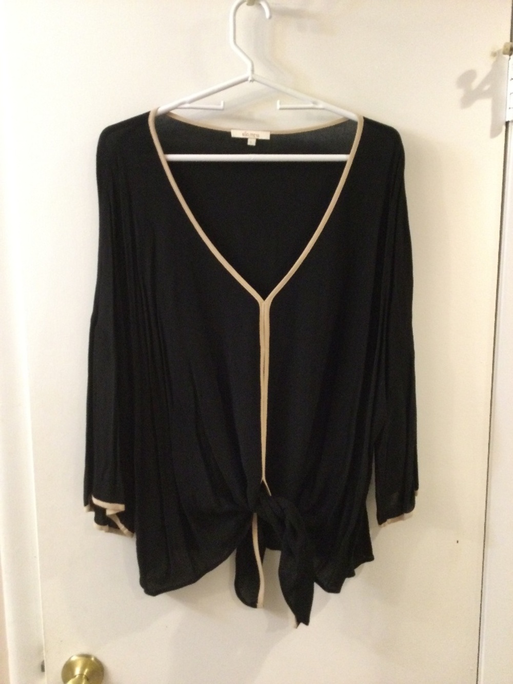 Ella Moss Stella Black Tie Front Kimono Sleeve Top Blouse Size L Rayon